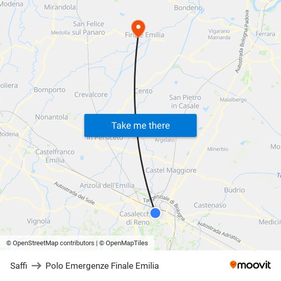 Saffi to Polo Emergenze Finale Emilia map