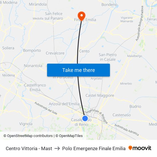 Centro Vittoria - Mast to Polo Emergenze Finale Emilia map