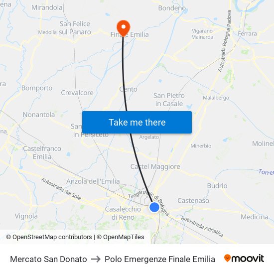 Mercato San Donato to Polo Emergenze Finale Emilia map