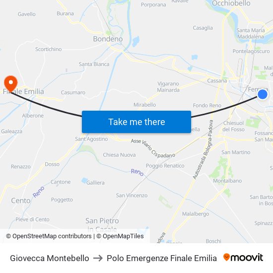 Giovecca Montebello to Polo Emergenze Finale Emilia map