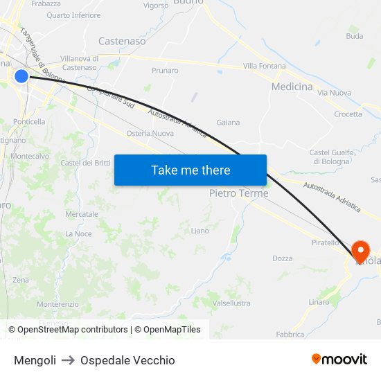 Mengoli to Ospedale Vecchio map