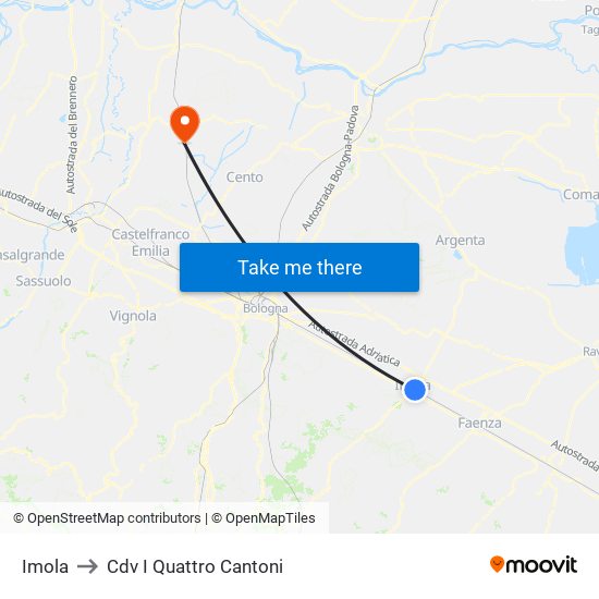 Imola to Cdv I Quattro Cantoni map