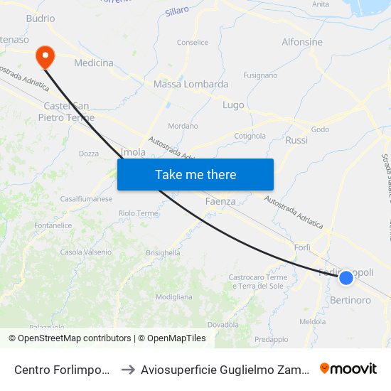 Centro Forlimpopoli to Aviosuperficie Guglielmo Zamboni map