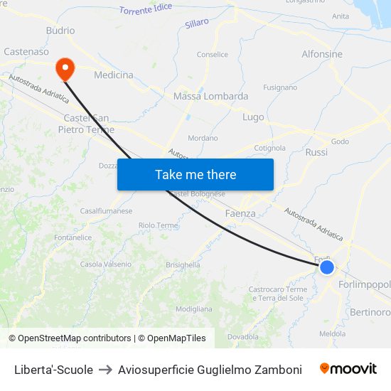 Liberta'-Scuole to Aviosuperficie Guglielmo Zamboni map