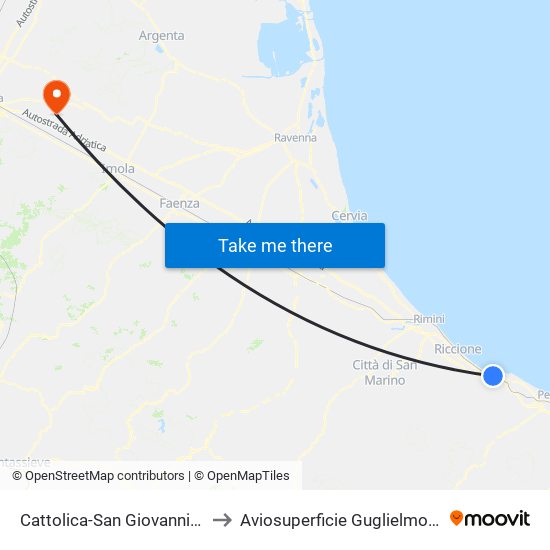 Cattolica-San Giovanni-Gabicce to Aviosuperficie Guglielmo Zamboni map