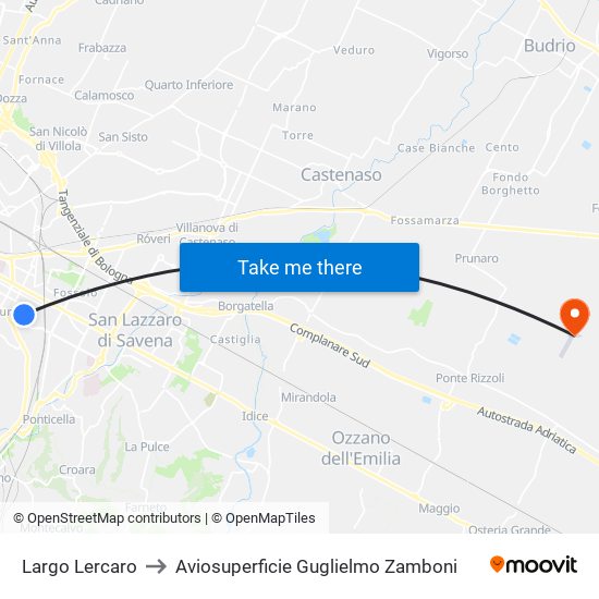 Largo Lercaro to Aviosuperficie Guglielmo Zamboni map