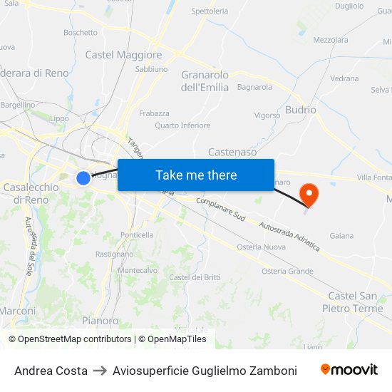 Andrea Costa to Aviosuperficie Guglielmo Zamboni map