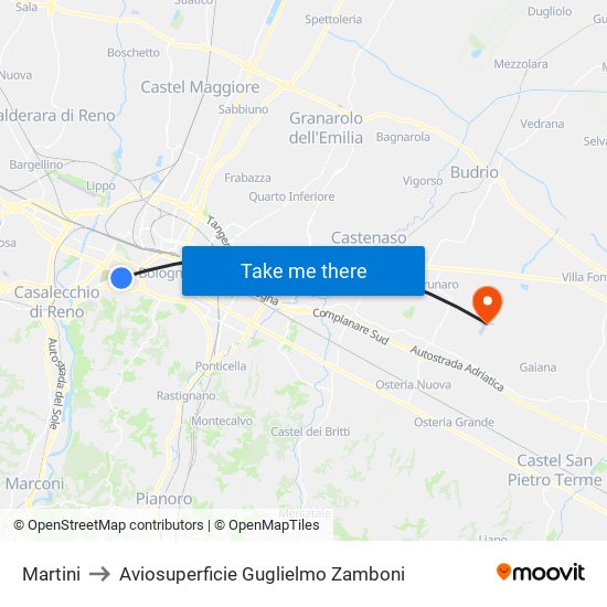 Martini to Aviosuperficie Guglielmo Zamboni map