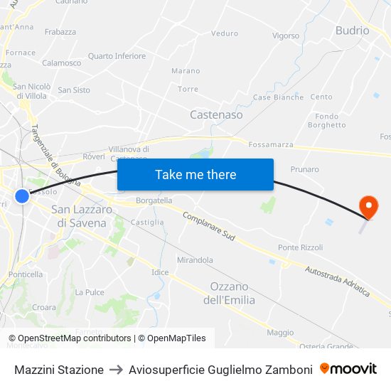 Mazzini Stazione to Aviosuperficie Guglielmo Zamboni map