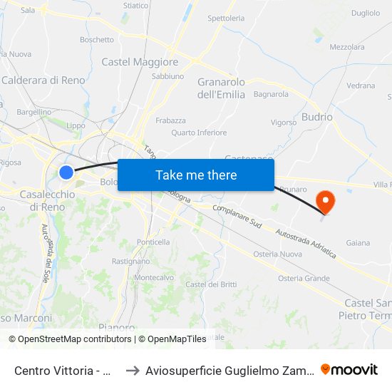 Centro Vittoria - Mast to Aviosuperficie Guglielmo Zamboni map