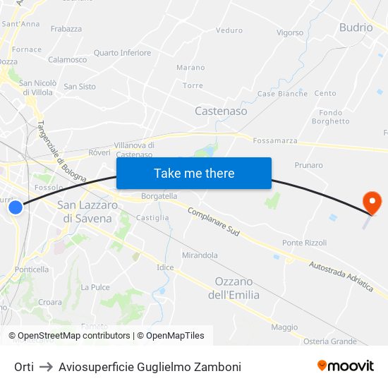 Orti to Aviosuperficie Guglielmo Zamboni map