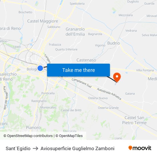 Sant`Egidio to Aviosuperficie Guglielmo Zamboni map