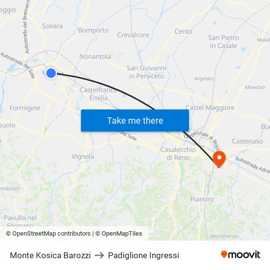 Monte Kosica Barozzi to Padiglione Ingressi map