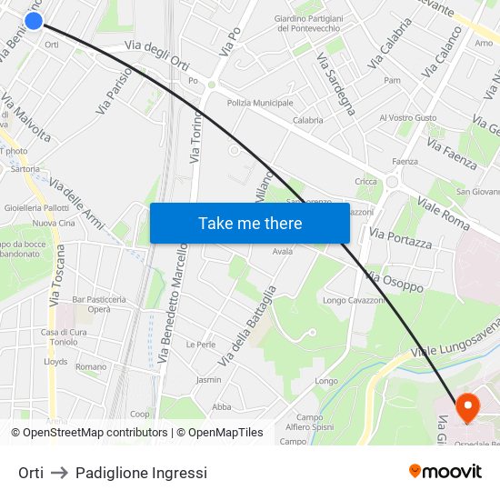 Orti to Padiglione Ingressi map