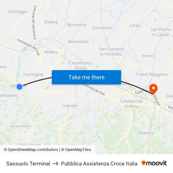 Sassuolo Terminal to Pubblica Assistenza Croce Italia map