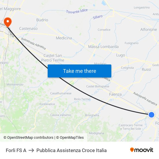 Forli FS A to Pubblica Assistenza Croce Italia map