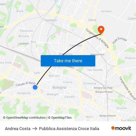 Andrea Costa to Pubblica Assistenza Croce Italia map