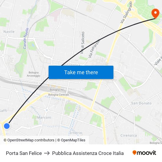 Porta San Felice to Pubblica Assistenza Croce Italia map