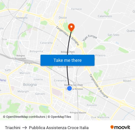 Triachini to Pubblica Assistenza Croce Italia map