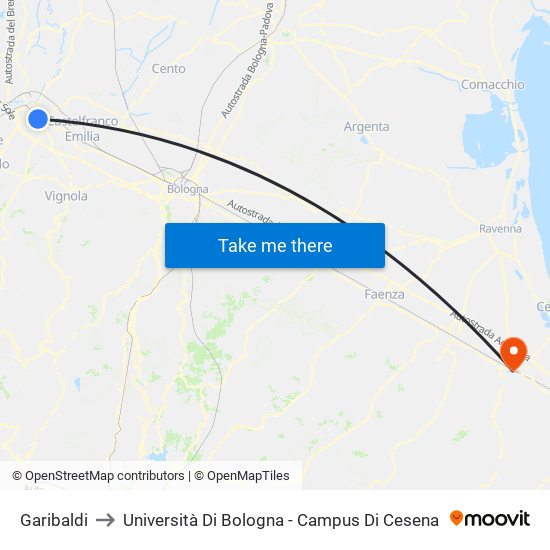 Garibaldi to Università Di Bologna - Campus Di Cesena map