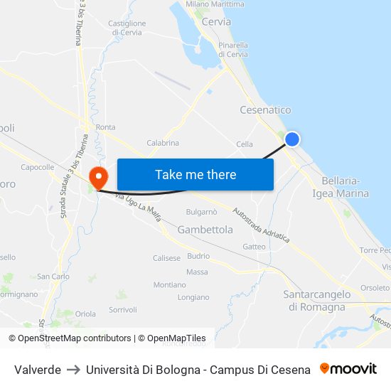 Valverde to Università Di Bologna - Campus Di Cesena map