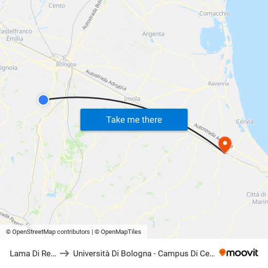 Lama Di Reno to Università Di Bologna - Campus Di Cesena map