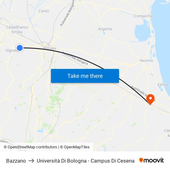 Bazzano to Università Di Bologna - Campus Di Cesena map