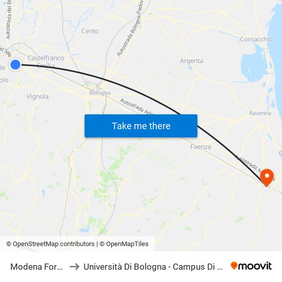 Modena Fornaci to Università Di Bologna - Campus Di Cesena map