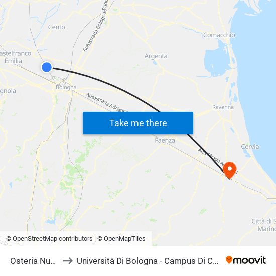 Osteria Nuova to Università Di Bologna - Campus Di Cesena map