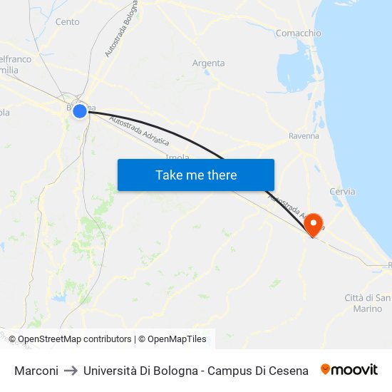 Marconi to Università Di Bologna - Campus Di Cesena map