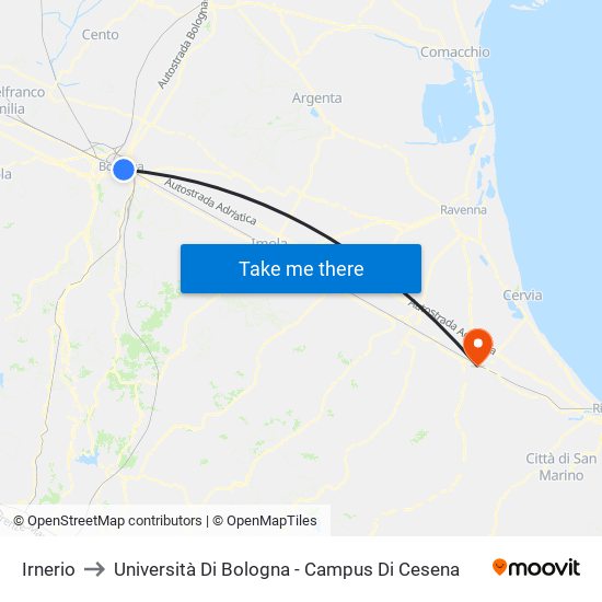 Irnerio to Università Di Bologna - Campus Di Cesena map