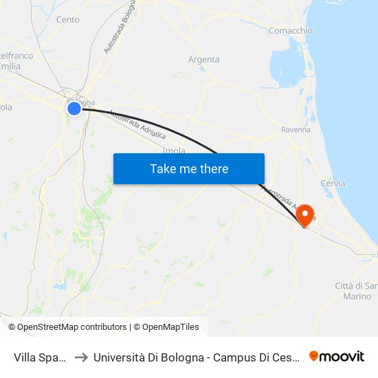 Villa Spada to Università Di Bologna - Campus Di Cesena map