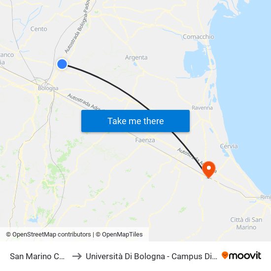 San Marino Centro to Università Di Bologna - Campus Di Cesena map