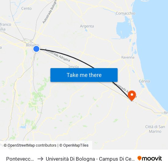 Pontevecchio to Università Di Bologna - Campus Di Cesena map