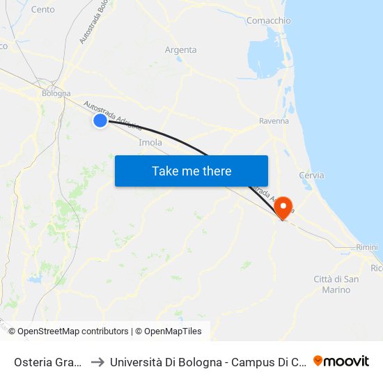 Osteria Grande to Università Di Bologna - Campus Di Cesena map