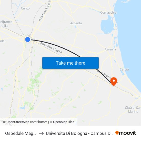 Ospedale Maggiore to Università Di Bologna - Campus Di Cesena map