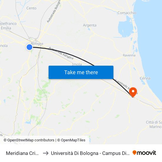 Meridiana Cristoni to Università Di Bologna - Campus Di Cesena map