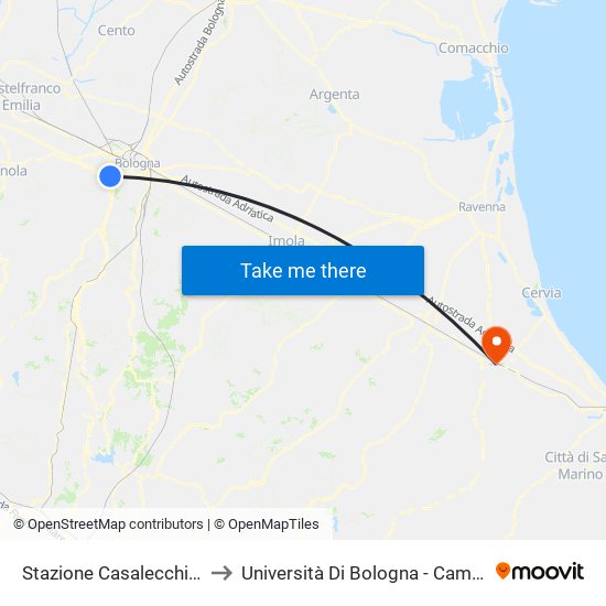 Stazione Casalecchio Garibaldi to Università Di Bologna - Campus Di Cesena map