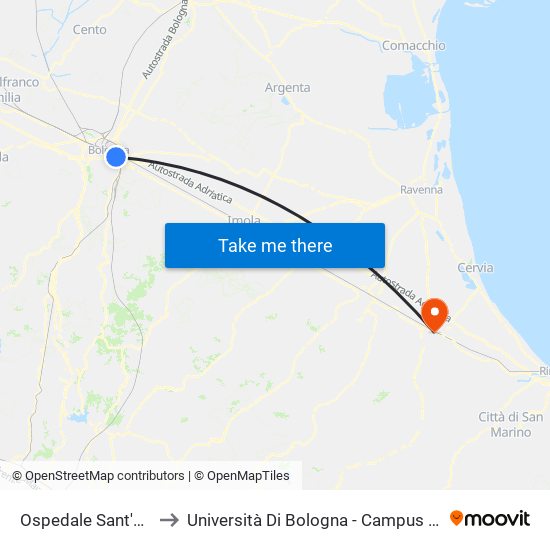 Ospedale Sant'Orsola to Università Di Bologna - Campus Di Cesena map