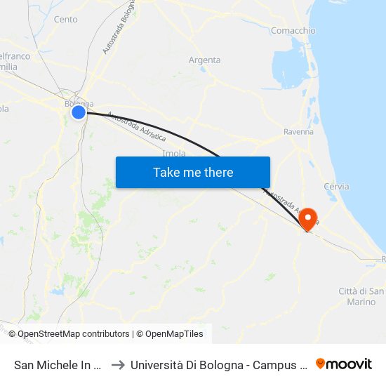 San Michele In Bosco to Università Di Bologna - Campus Di Cesena map