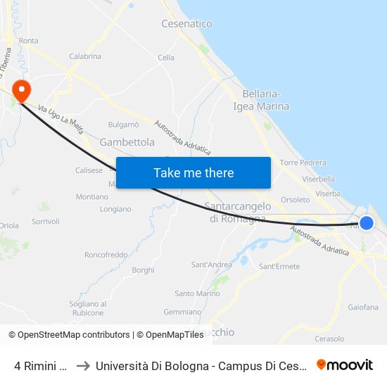 4 Rimini FS to Università Di Bologna - Campus Di Cesena map
