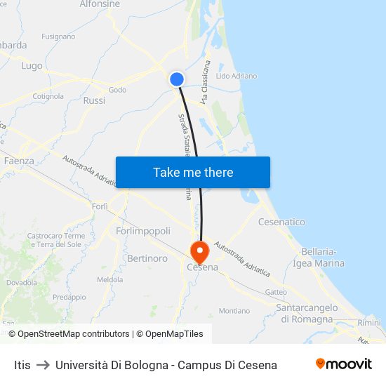 Itis to Università Di Bologna - Campus Di Cesena map