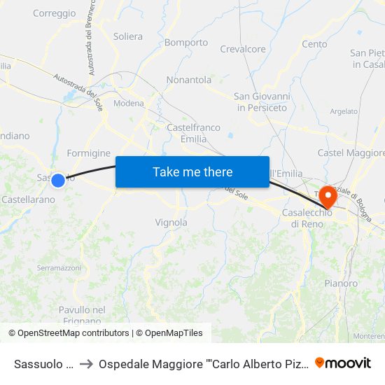 Sassuolo Terminal to Ospedale Maggiore ""Carlo Alberto Pizzardi"" Accesso Principale map