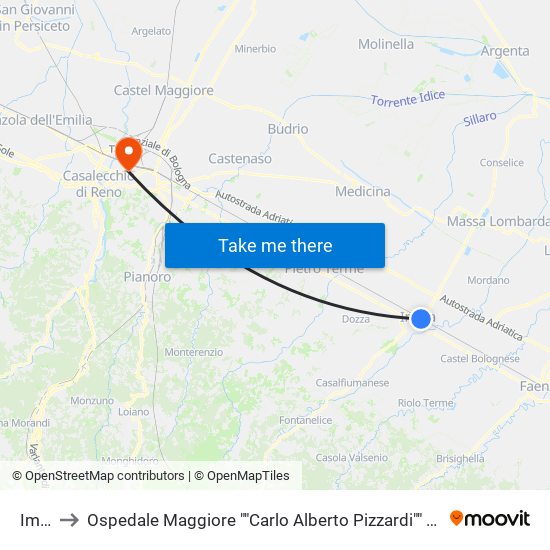 Imola to Ospedale Maggiore ""Carlo Alberto Pizzardi"" Accesso Principale map