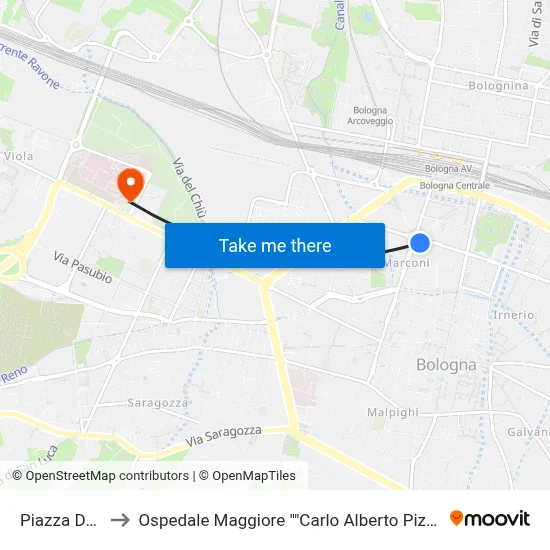 Piazza Dei Martiri to Ospedale Maggiore "Carlo Alberto Pizzardi" Accesso Principale map