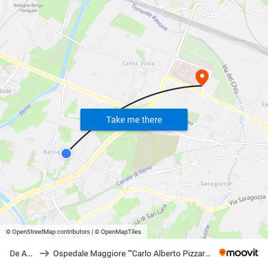 De Ambris to Ospedale Maggiore ""Carlo Alberto Pizzardi"" Accesso Principale map