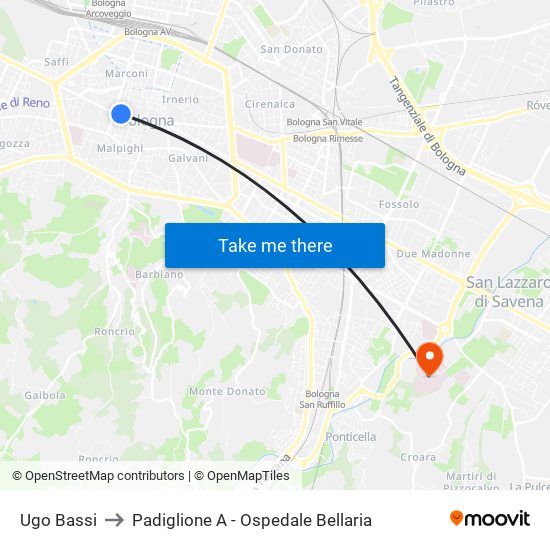 Ugo Bassi to Padiglione A - Ospedale Bellaria map
