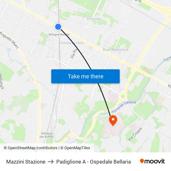 Mazzini Stazione to Padiglione A - Ospedale Bellaria map