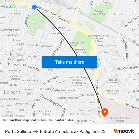 Porta Galliera to Entrata Ambulanze - Padiglione 23 map