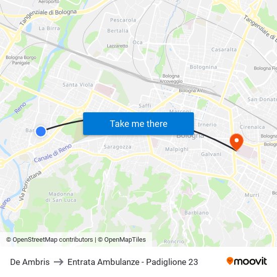 De Ambris to Entrata Ambulanze - Padiglione 23 map